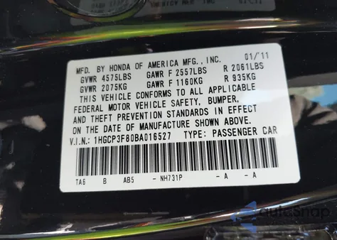 2011 Honda Accord 3.5 Ex-L z USA, uszkodzony, nr VIN 1HGCP3F80BA016527
